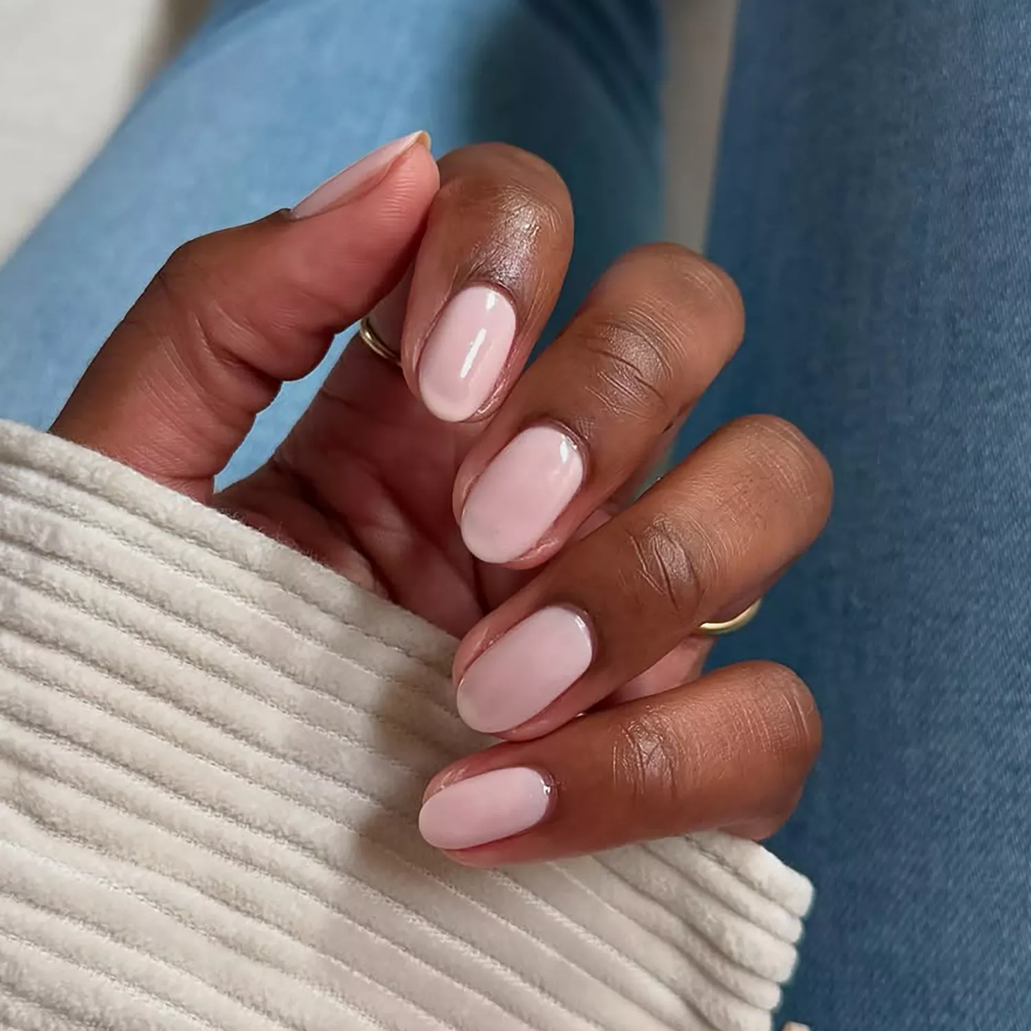 a classic strawberry milk manicure