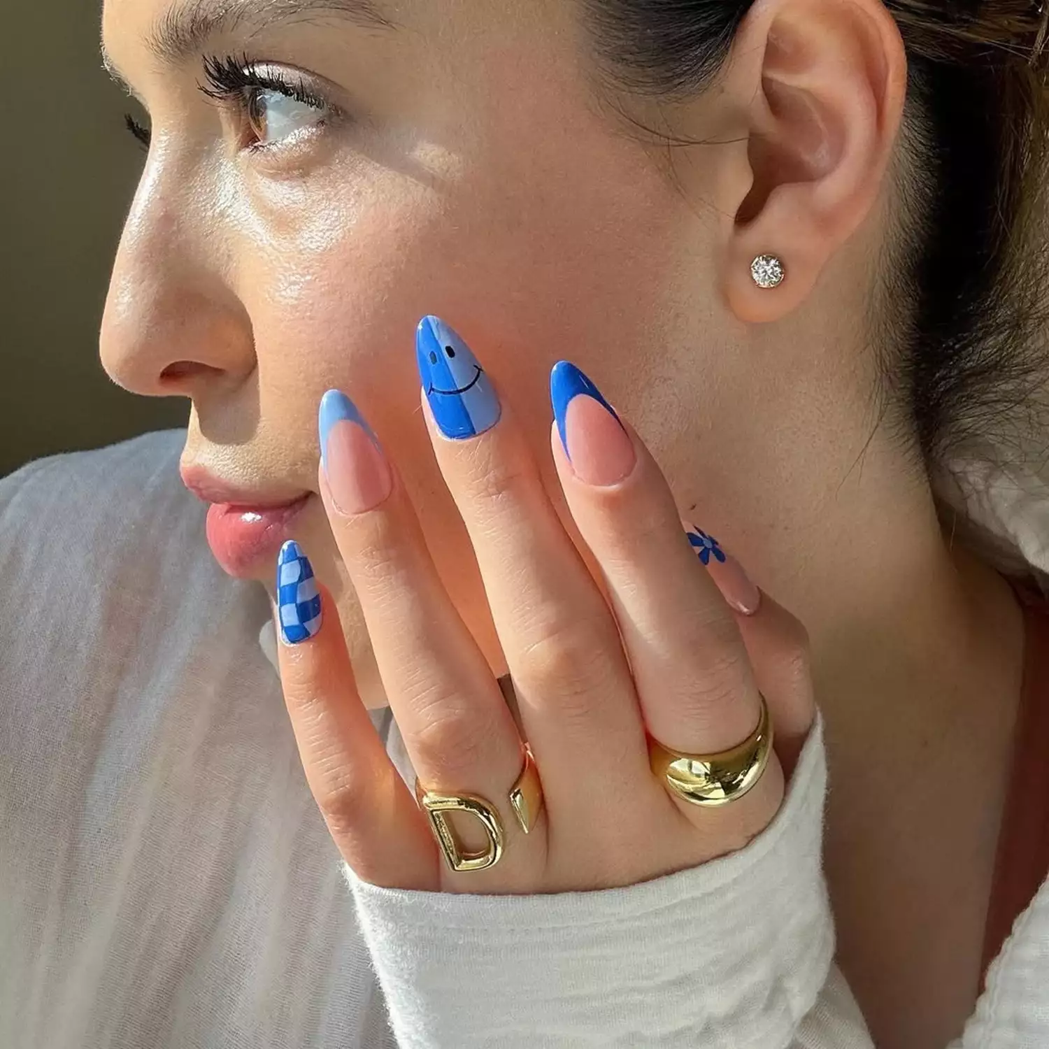 Blue Mix-and-Match French Manicure