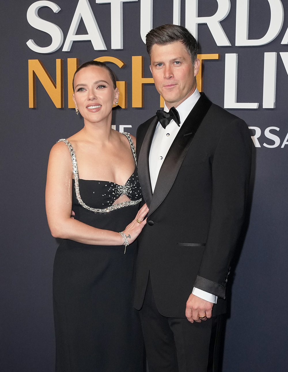 Scarlett Johansson, Colin Jost at SNL50: The Anniversary Special at 30 Rockefeller Plaza on February 16, 2025 in New York, New York. (Photo by John Nacion/Variety via Getty Images)