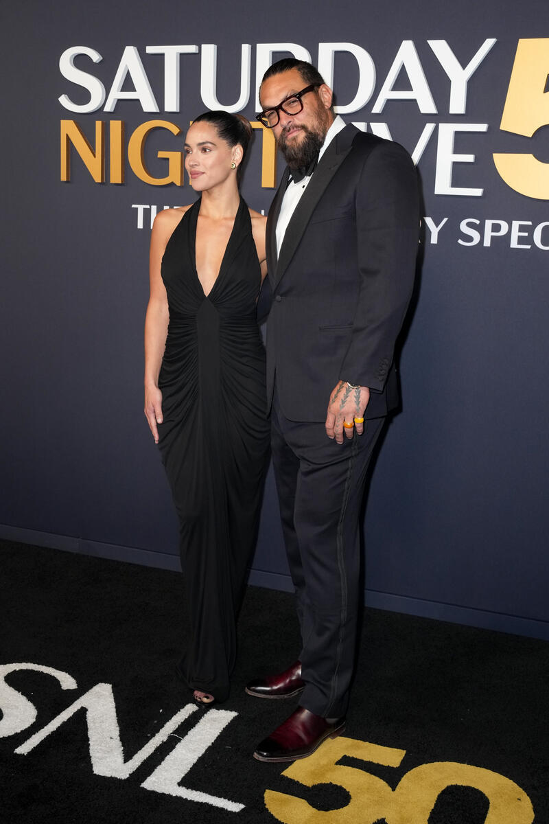 Adria Arjona, Jason Momoa at SNL50: The Anniversary Special at 30 Rockefeller Plaza on February 16, 2025 in New York, New York.