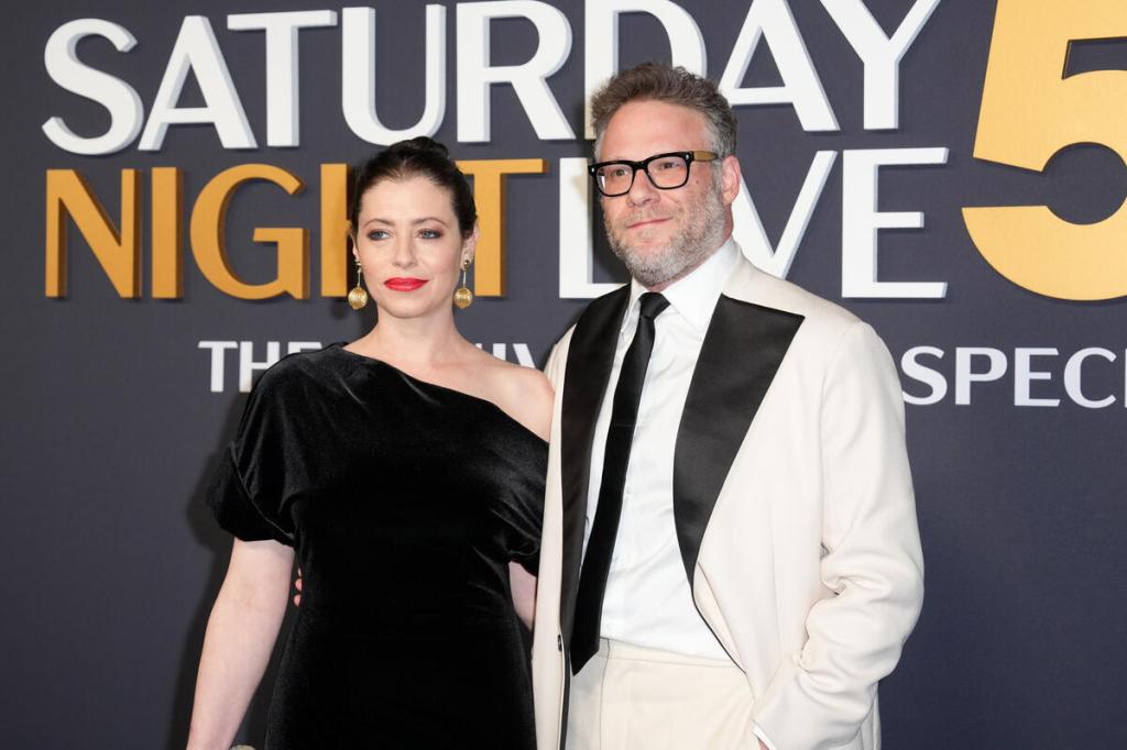 Lauren Miller, Seth Rogen at SNL50: The Anniversary Special at 30 Rockefeller Plaza on February 16, 2025 in New York, New York.