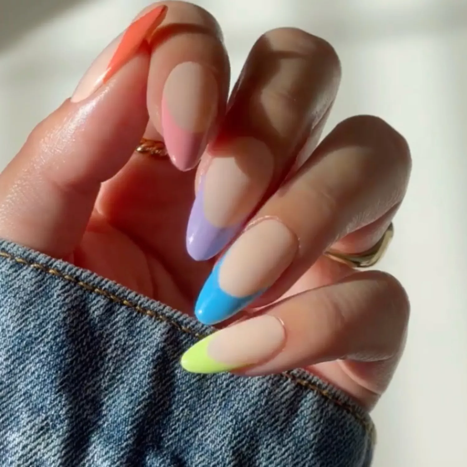 Manicure with colorful pastel French tips