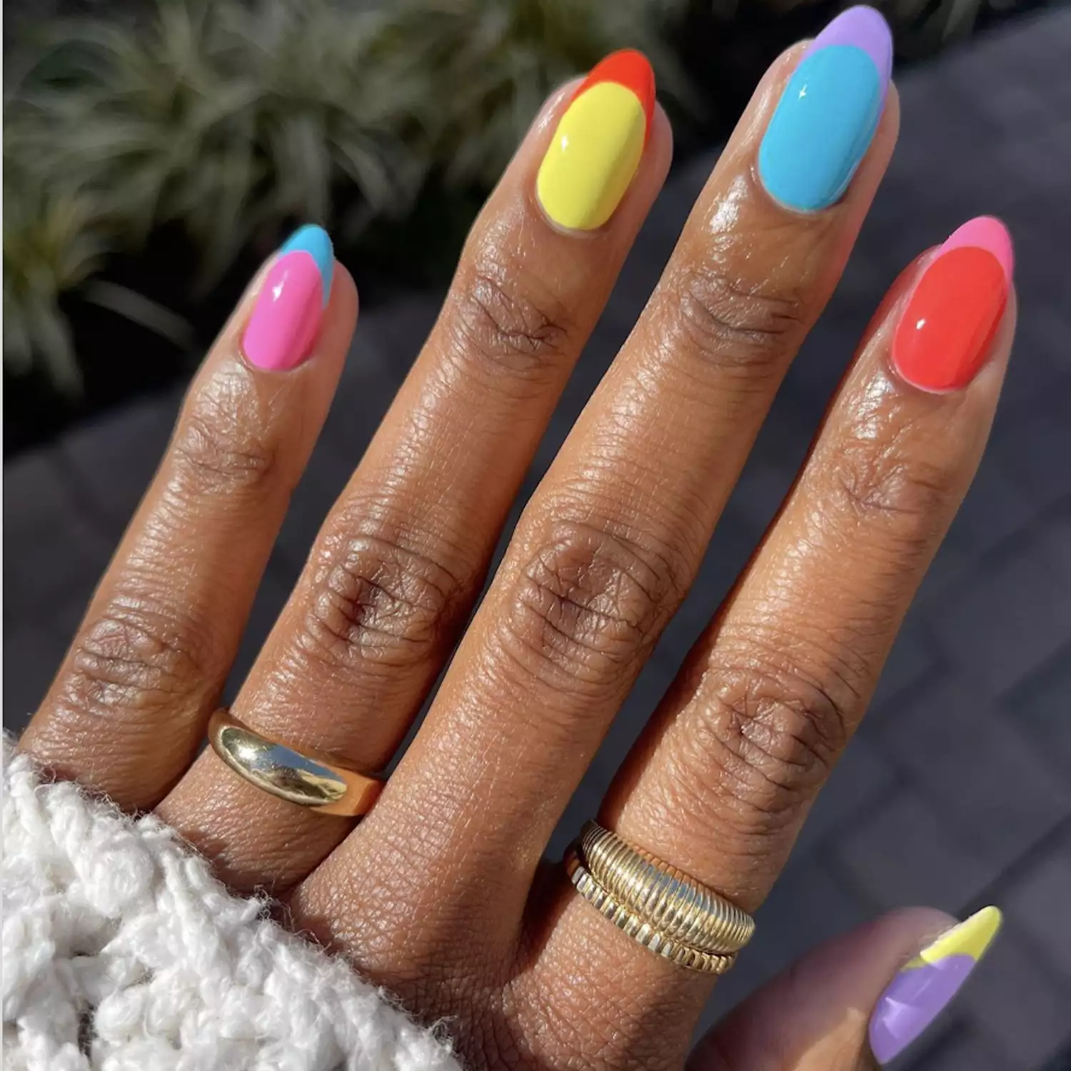 brightly colored french mani